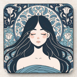 Ottoman Tile Girl - Serene Blue Floral Aura Getränkeuntersetzer