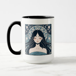 Ottoman Tile Girl - Serene Blue Floral Aura Tasse