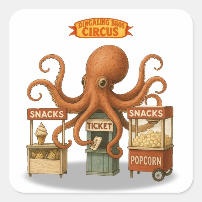 Ottos Zirkussnackstand Quadratischer Aufkleber (Vorderseite)