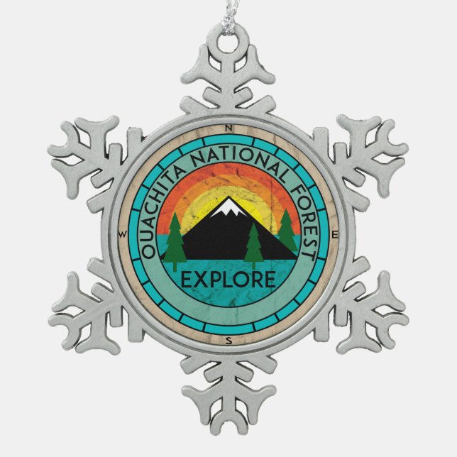 OUACHITA-WALD-ARKANSAS-QUELLEN-SEE SCHNEEFLOCKEN Zinn-Ornament (Vorderseite)