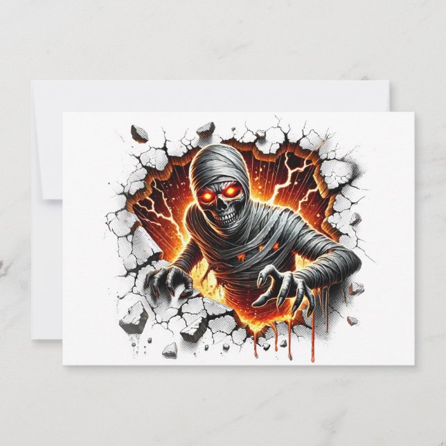 Oud en Griezelig Mummie Skelet Breekt Door Einladung (Vorderseite)