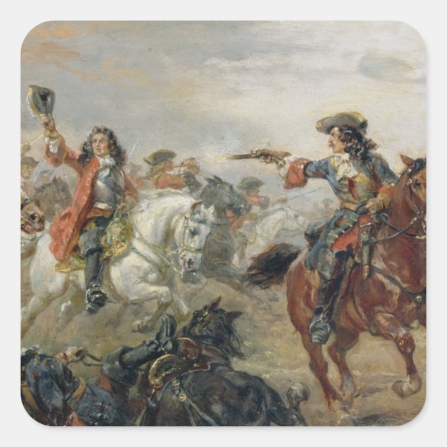 Oudenaarde - A Cavalry Skirmish (Öl auf Tafel) Quadratischer Aufkleber (Vorderseite)