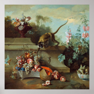 Oudry Monkey Blumenbemalung Poster