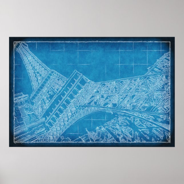 Oui! Las Vegas! Eiffel Tower Blueprint Poster (Vorne)