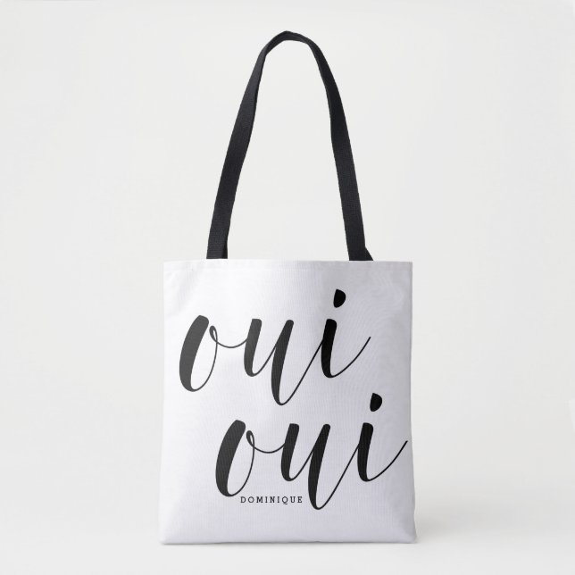 Oui Oui Black Modern Calligraphy Polka Dots (Vorderseite)
