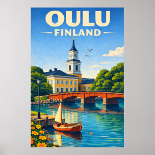 Oulu Finnland Reiseplakat im Vintage-Stil Poster