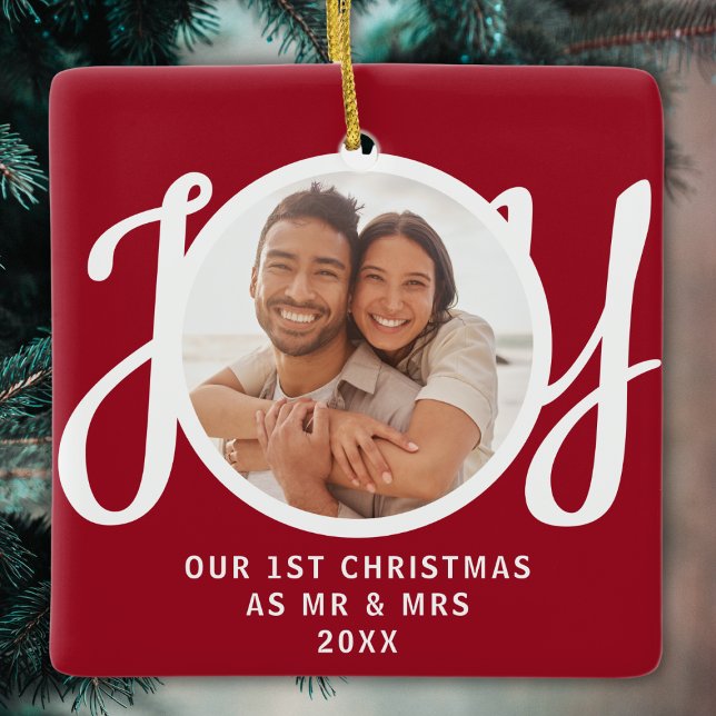 Our 1st Christmas As Mr & Mrs Photo Red Keepsake Keramikornament (Von Creator hochgeladen)