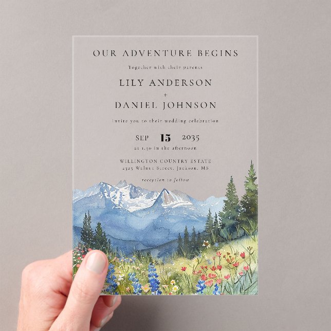 Our Adventure Mountain Wildflowers Floral Wedding Acryleinladungen (Insitu (Handheld))