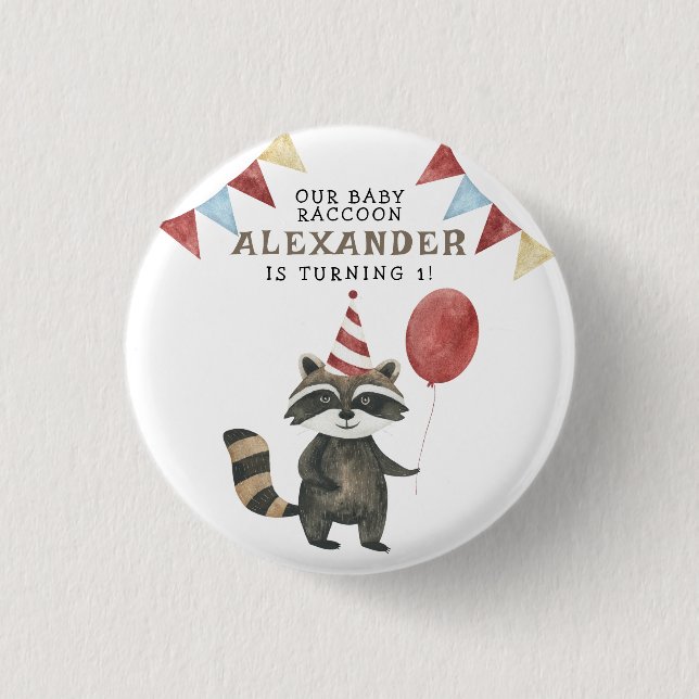 Our Baby Raccoon 1st Birthday  Button (Vorderseite)
