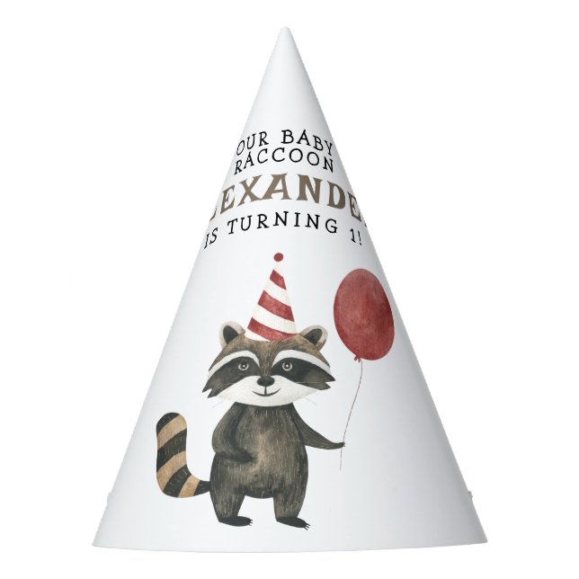 Our Baby Raccoon 1st Birthday  Partyhütchen (Vorderseite)