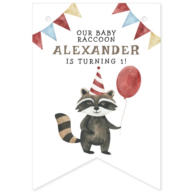 Our Baby Raccoon 1st Birthday  Wimpelkette (Erste Fahne)