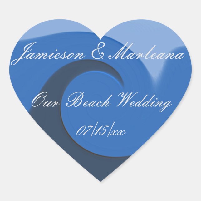 "Our Beach Wedding" - "Blue Tide" Herz-Aufkleber (Vorderseite)