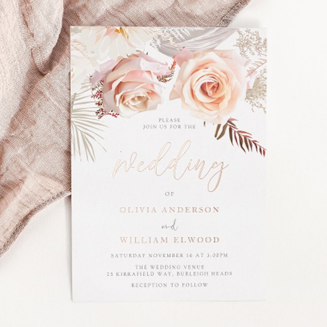 Our Beautiful Wedding: Blush Floral & Rose Gold Folieneinladung (Von Creator hochgeladen)