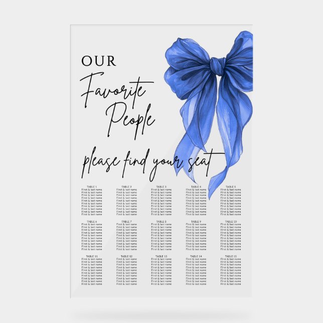 Our Favorite People Bow Wedding Seating Chart Acrylschild (Vorderseite)