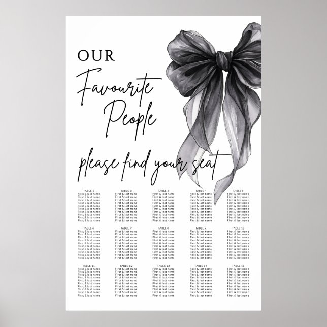 Our Favourite People Bow Wedding Seating Chart Poster (Vorne)