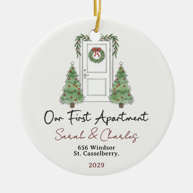 Our First Apartment Custom Names & Year Keramik Ornament (Vorne)