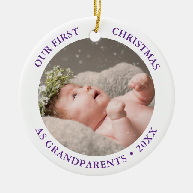 Our First Christmas as Grandparents Modern Photo Keramik Ornament (Vorne)
