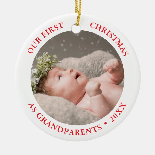 Our First Christmas as Grandparents Modern Photo Keramik Ornament (Vorne)