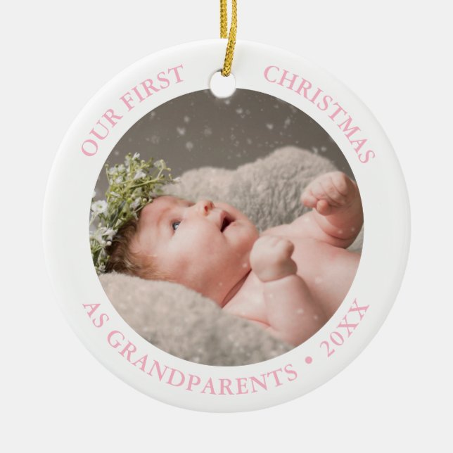 Our First Christmas as Grandparents Modern Photo Keramik Ornament (Vorne)