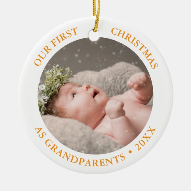 Our First Christmas as Grandparents Modern Photo Keramik Ornament (Vorne)