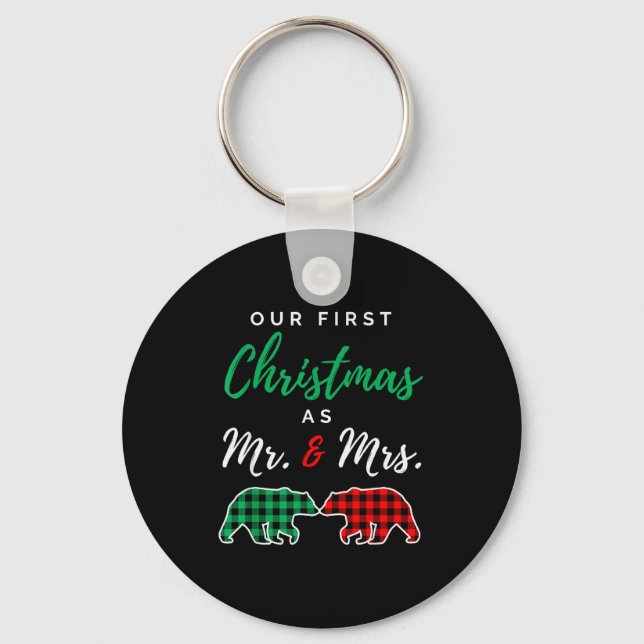 Our First Christmas As Mr. And Mrs. Buffalo Plaid  Schlüsselanhänger (Vorderseite)