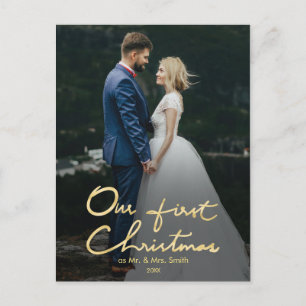 Our First Christmas as Mr & Mrs   Falschgold Foto Feiertagspostkarte
