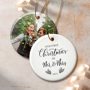 Our First Christmas as Mr. & Mrs. with Photo Keramik Ornament