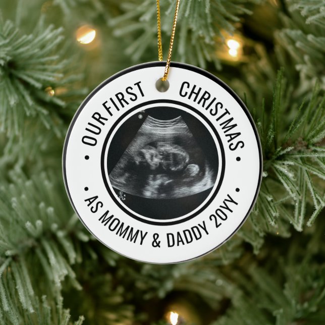 Our First Christmas as Parents Ultrasound Keramik Ornament (Baum)