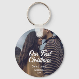 Our first Christmas couple photo name white gray Schlüsselanhänger