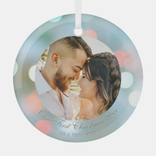 Our First Christmas DIY Names Datum Foto von Grey Ornament Aus Glas
