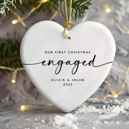 Our First Christmas Engaged Couple Heart Keramik Ornament