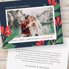Our First Christmas Engaged Modern Foliage Photo Mitteilungskarte