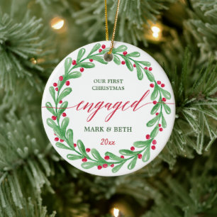Our First Christmas Engaged Personalized Keramik Ornament
