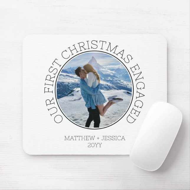 Our First Christmas Engaged SImple Modern Photo Mousepad (Mit Mouse)