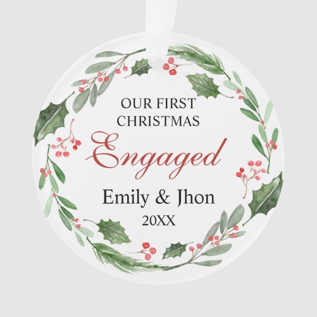 Our First Christmas Engaged wreath ornament (Vorderseite)