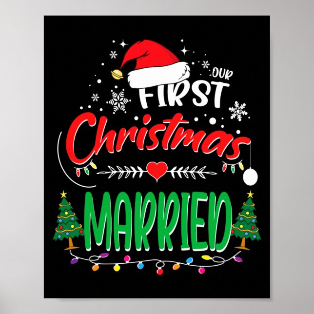Our First Christmas Married Newlywed Mr And Mrs  Poster (Vorne)