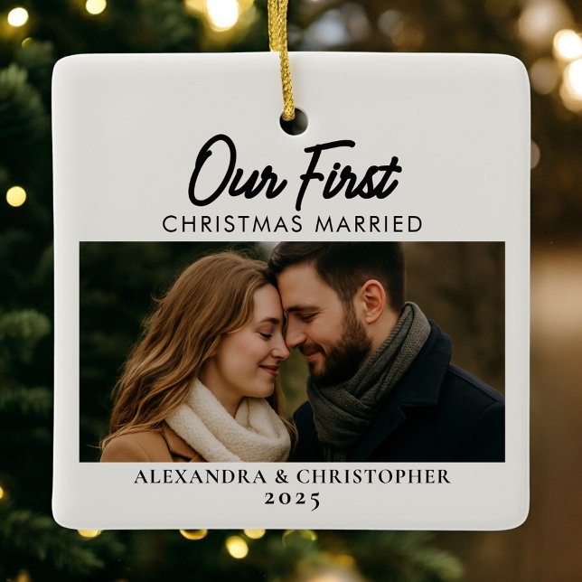 Our First Christmas Married Photo  Keramikornament (Von Creator hochgeladen)