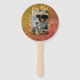 Our first Christmas orange red glitter photo year Fächer