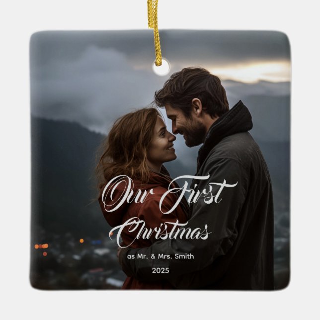 Our First Christmas Together Mr & Mrs Photo Keramikornament (Vorderseite)