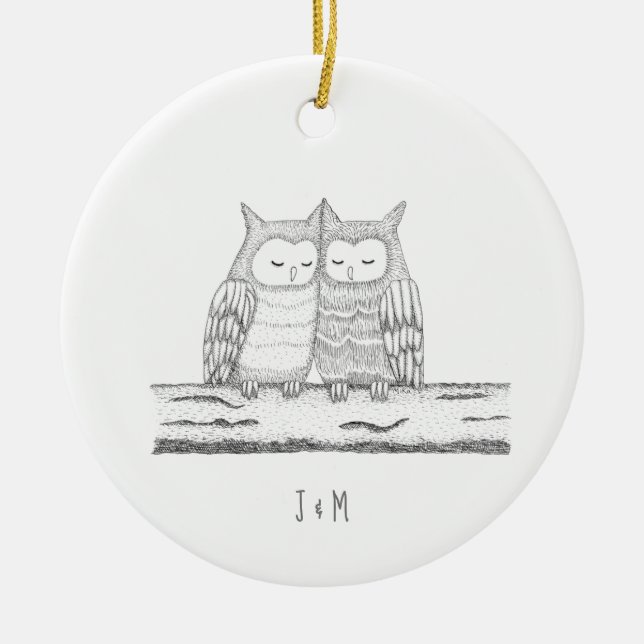Our First Christmas Together Owl Paar Art Custom Keramik Ornament (Vorne)