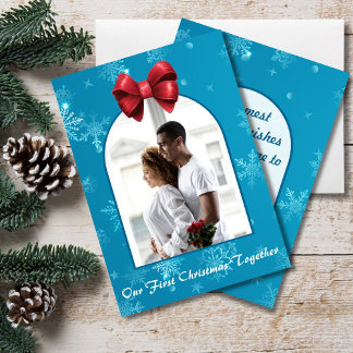 Our First Christmas Together Snowflake Photo Feiertagskarte