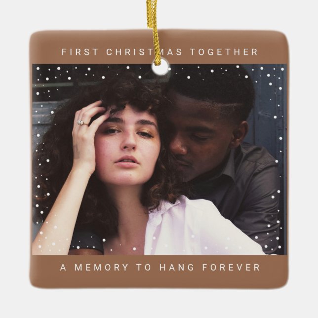 Our First Christmas Together White Snow Overlay Keramikornament (Vorderseite)