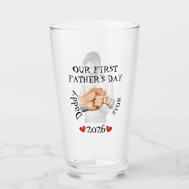 Our First Fathers Day Custom Photo Fist Bump Glas (Vorderseite)