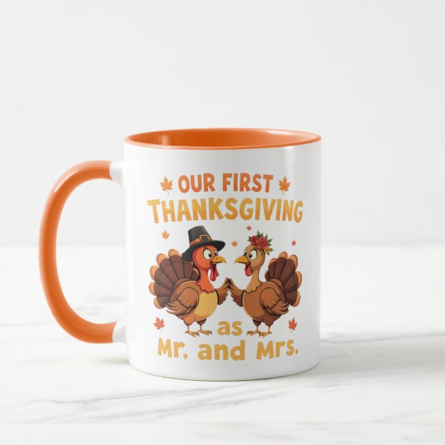 Our First Thanksgiving Mr and Mrs Couples Newlywed Tasse (Links)
