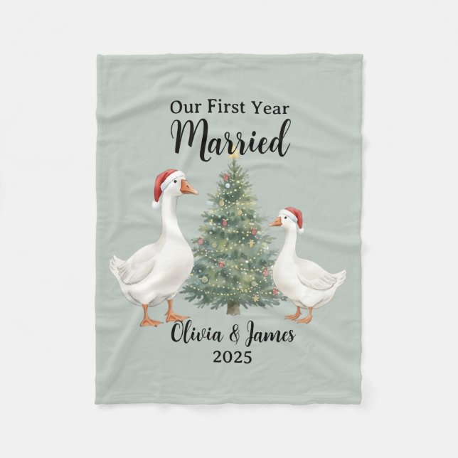 Our First Year Married Goose Custom Christmas Fleecedecke (Vorderseite)
