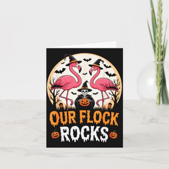Our Flock Rocks Flamingo Halloween Costume Matchin Karte (Vorderseite)