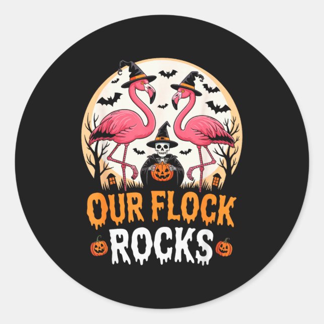 Our Flock Rocks Flamingo Halloween Costume Matchin Runder Aufkleber (Vorderseite)