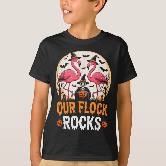Our Flock Rocks Flamingo Halloween Costume Matchin T-Shirt (Vorderseite)