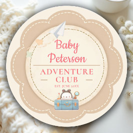 Our Greatest Adventure Pink Vintage Baby Shower Runder Aufkleber
