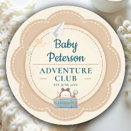 Our Greatest Adventure Teal Blue Cute Baby Shower Runder Aufkleber